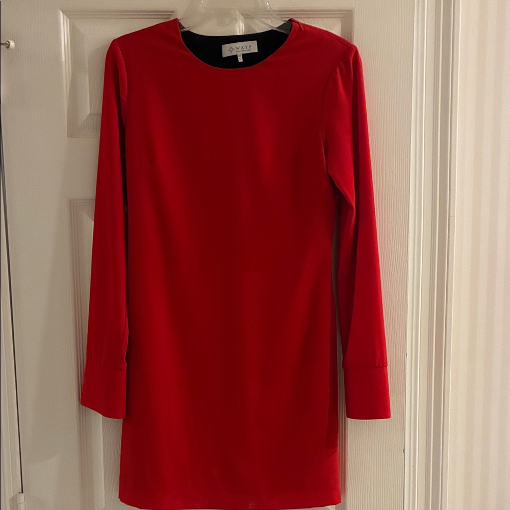 WAYF Bright Red Long-Sleeve Shift Dress XS